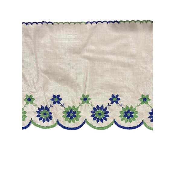 Vintage Embroidered Floral Scallop Edge Cotton Sewing Trim Blue White Cream 22' - Picture 1 of 4